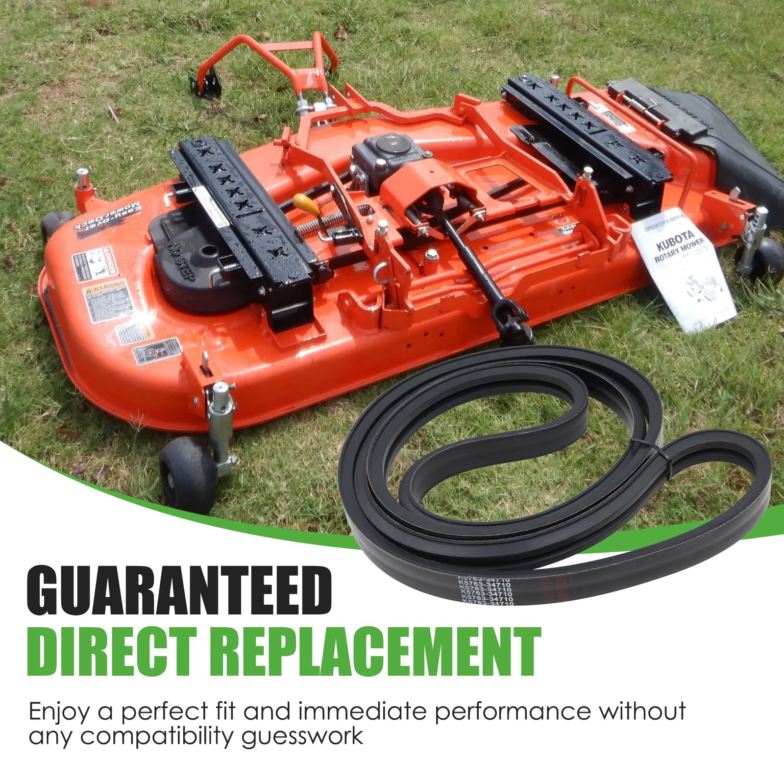 GEATaaT belt replaces OEM; restores Kubota mower efficiency.