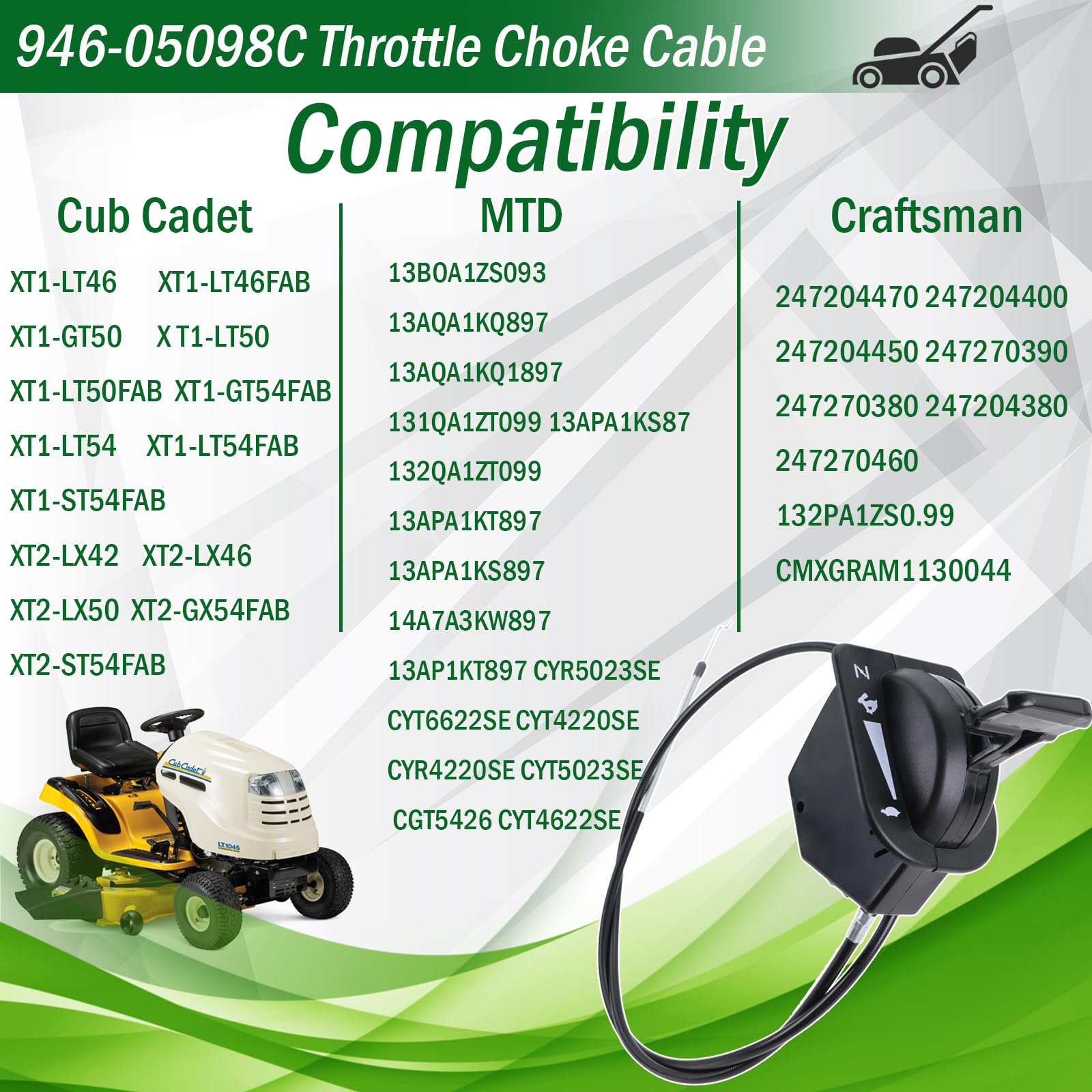 GEATaaT packaging highlights broad compatibility with Cub Cadet, Craftsman and MTD models.