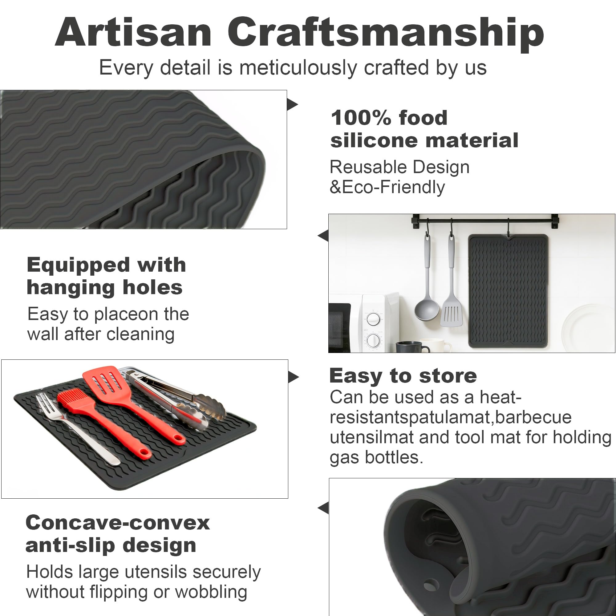 Geban silicone grill tools mat is dishwasher safe for easy cleaning.