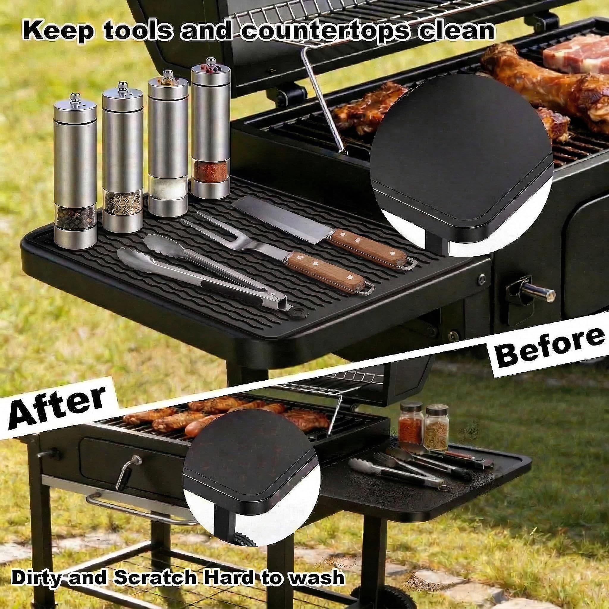 Geban silicone grill tools mat heat-resistant to 450°F protects tools.