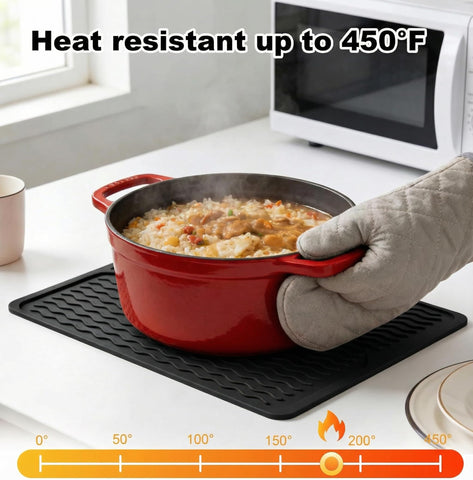 Geban silicone grill tools mat serves as mat, trivet, and dish mat.
