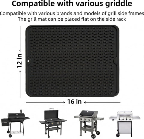 Geban silicone grill tools mat rolled for compact storage after cooking.