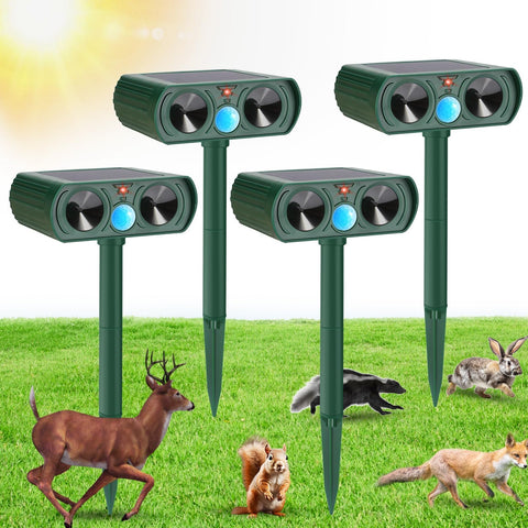 Gebatule 4-pack solar ultrasonic deer repellent protects gardens with motion-activated deterrence.
