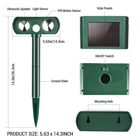 Gebatule motion sensor animal deterrent for outdoor spaces, easy setup.