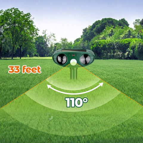 PIR motion detector activates ultrasonic deterrence