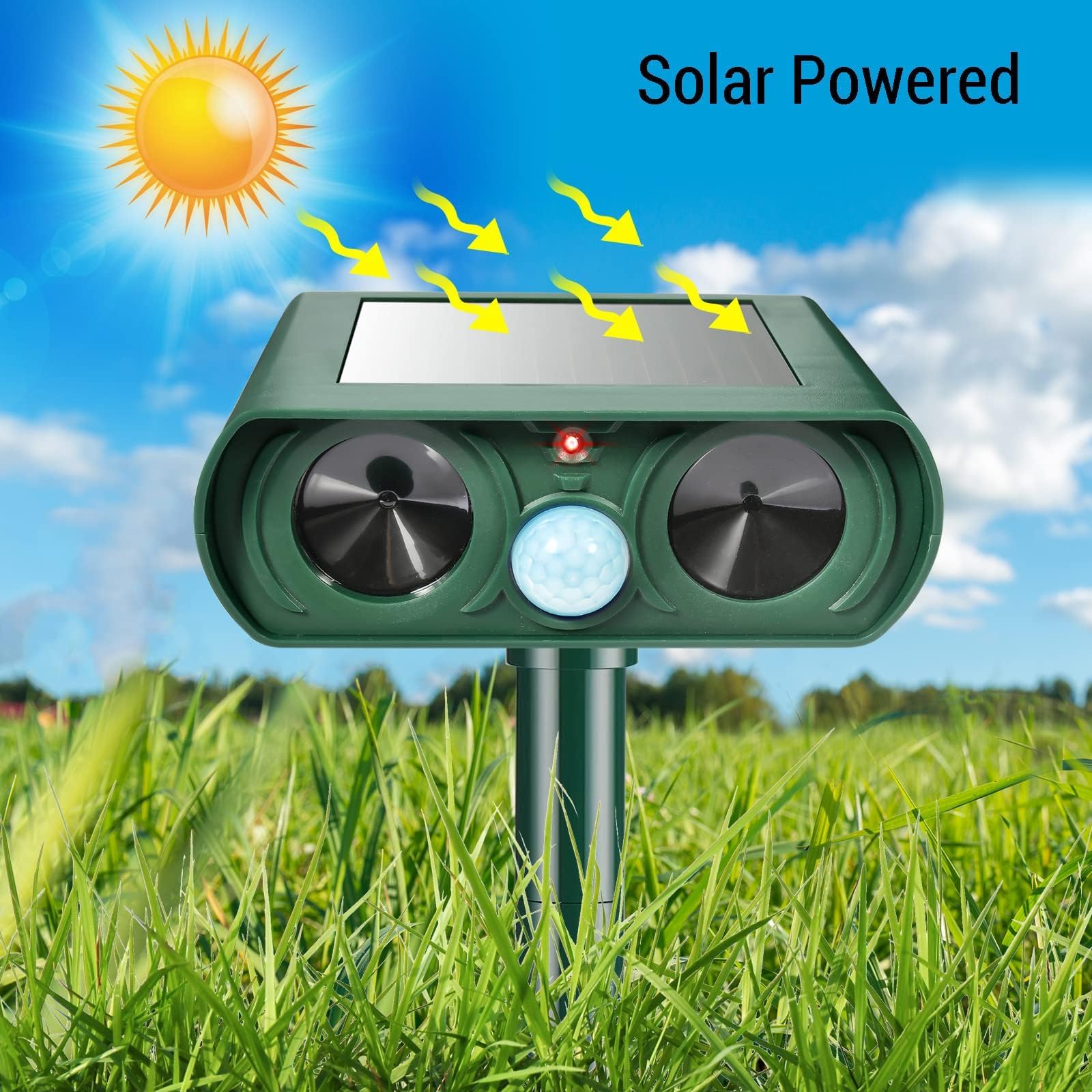 Gebatule wide-angle sensor covers up to 33 feet for full yard protection.