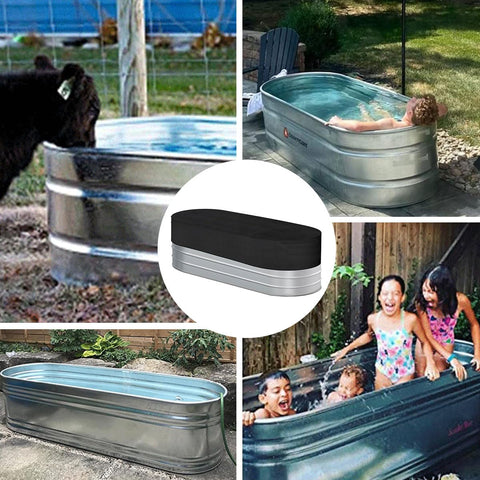 Gecic heavy-duty stock tank cover with snap-lock strap prevents wind-blown debris.