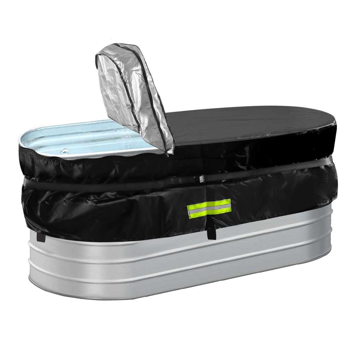 Gecic horse trough oval cover on a 4ft stock tank keeps water clean and temperature stable.