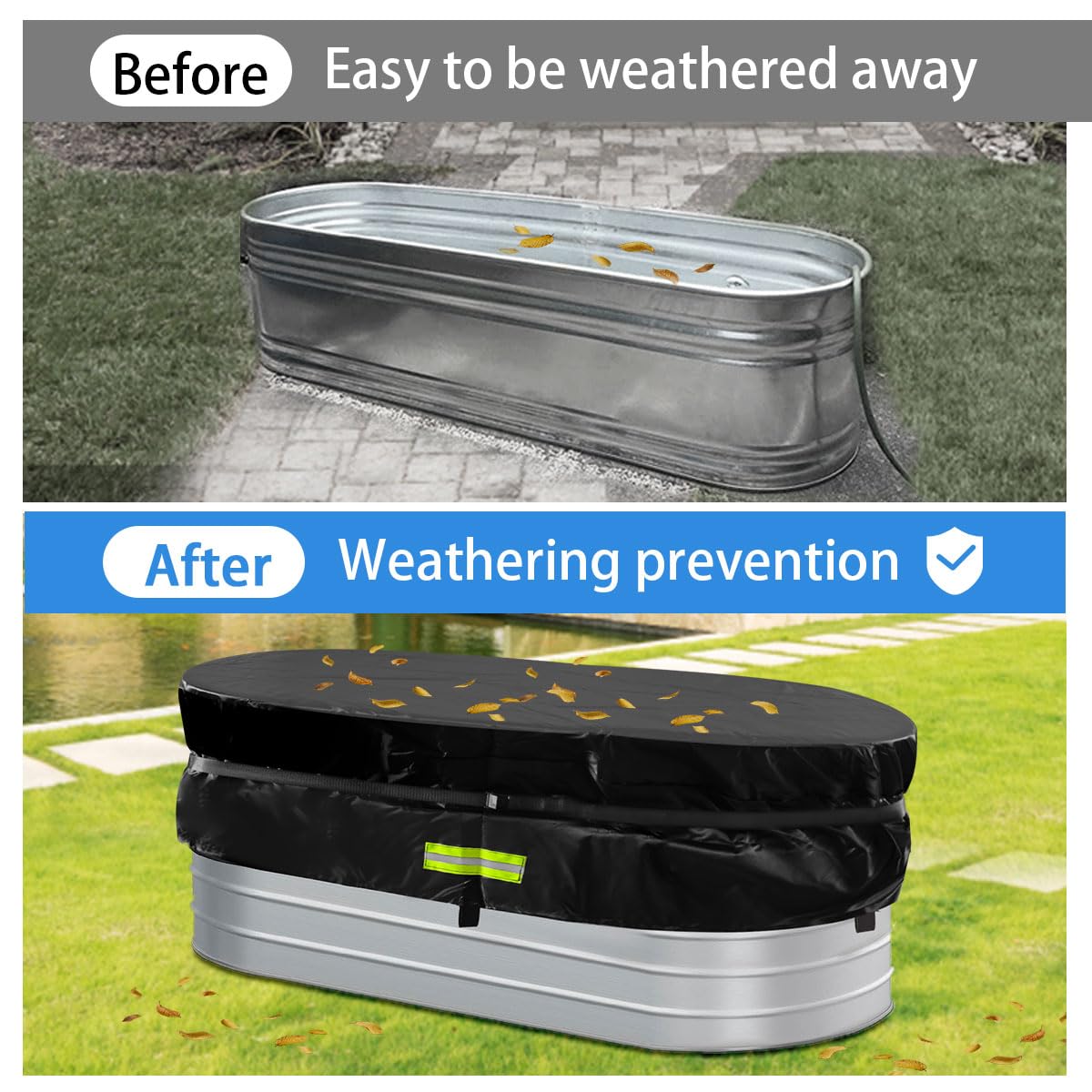 Gecic stock tank cover with reflective strips for safer nighttime visibility.
