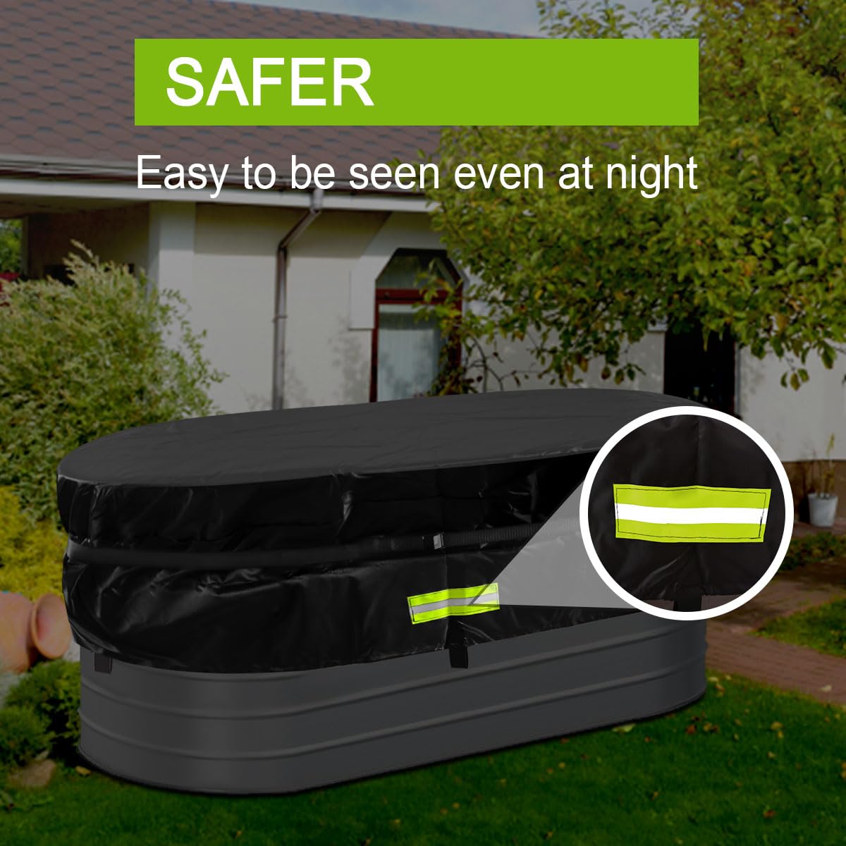 Gecic stock tank cover features snap-lock strap for quick secure fitting.