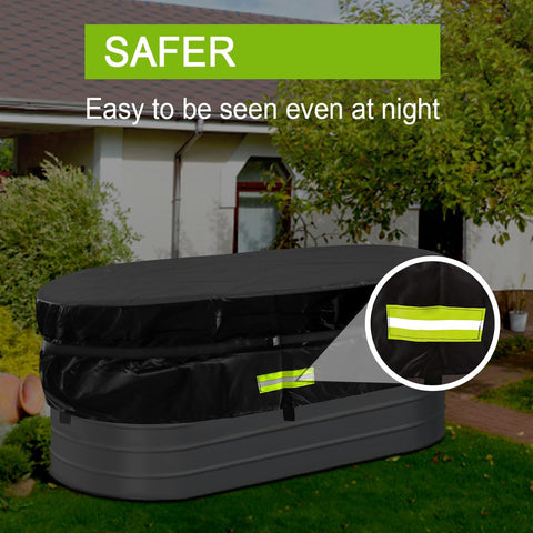 Gecic stock tank cover features snap-lock strap for quick secure fitting.
