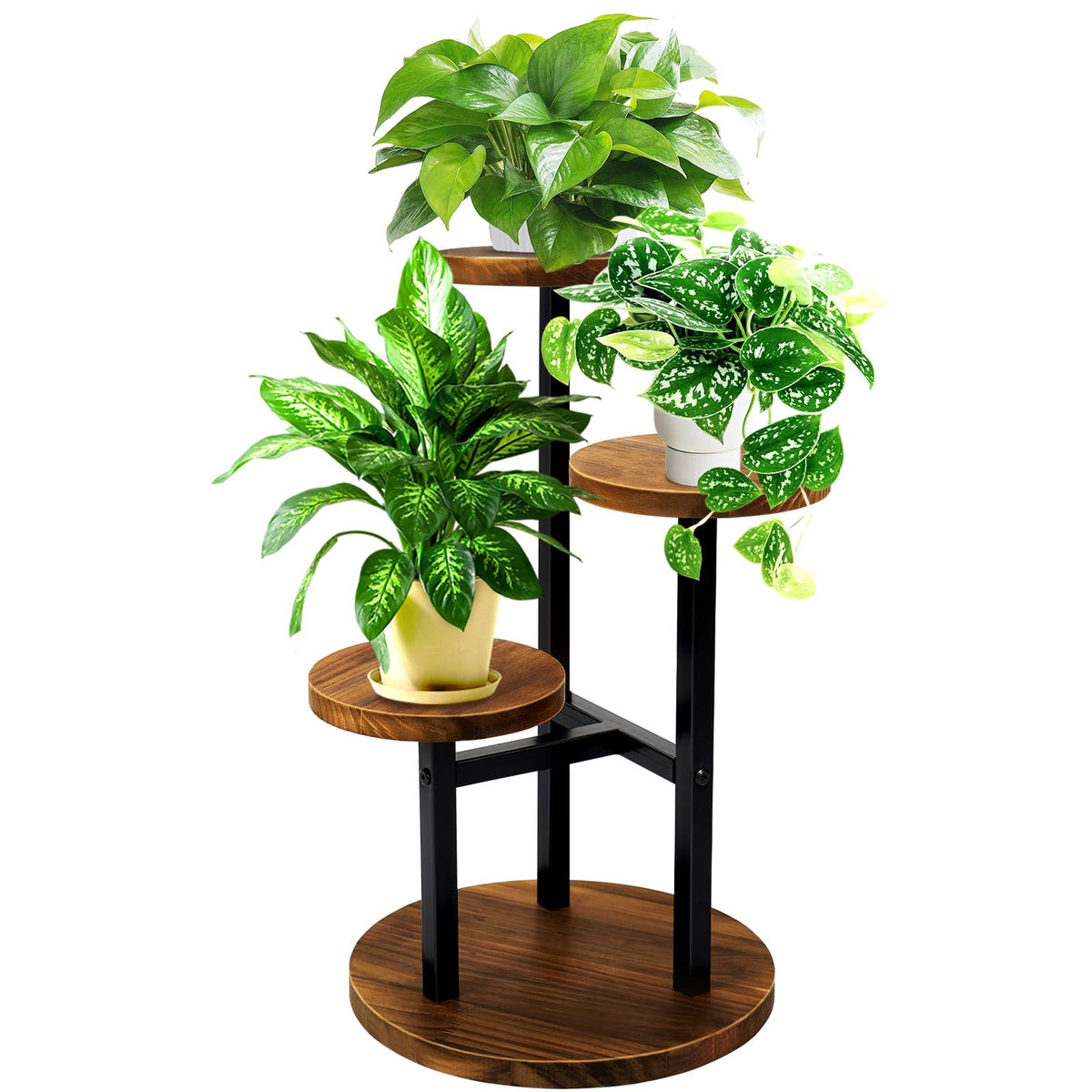 GEEBOBO 3-tier corner indoor plant stand displaying plants and space-saving layout