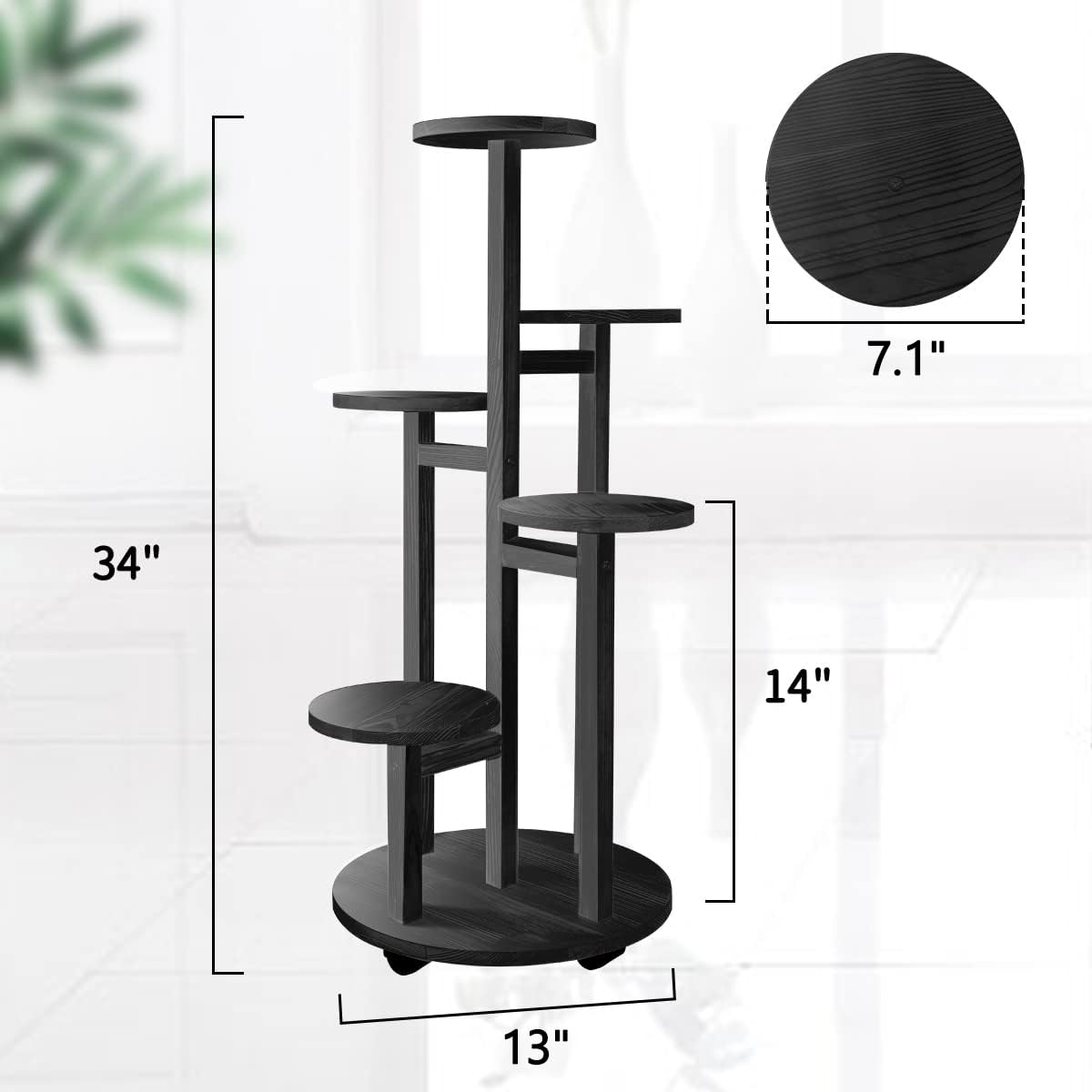 GEEBOBO black wood plant stand tray-diameter 7-1 inches fits various pots.