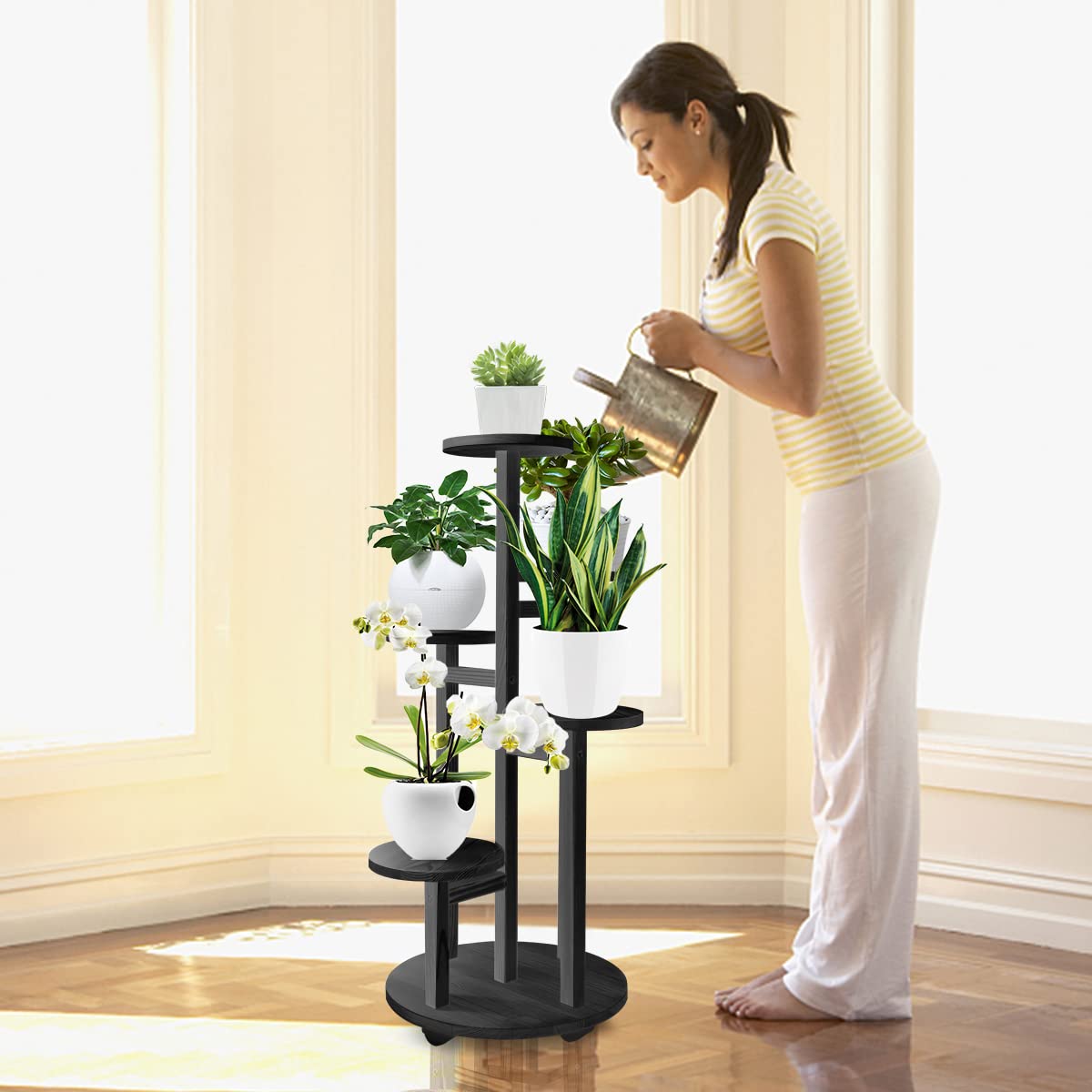 GEEBOBO plant shelf stand 34 inches tall provides versatile vertical planting options.