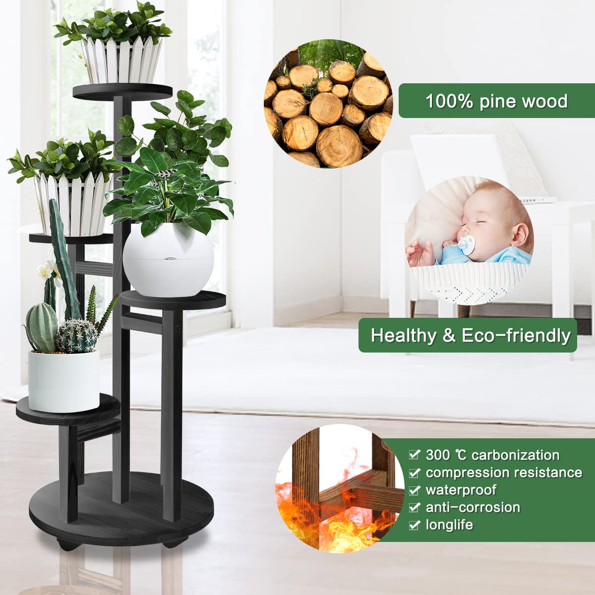 GEEBOBO plant stand with wheels allows easy repositioning for sunlight.