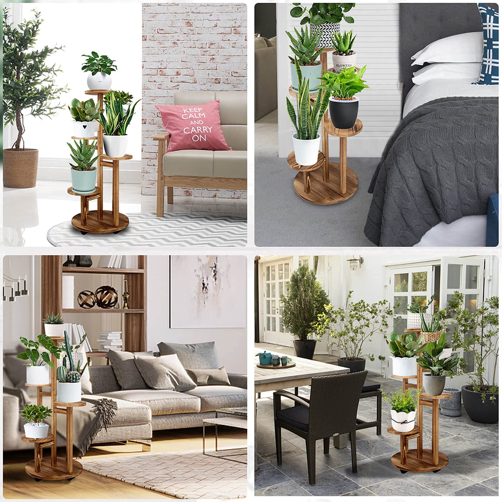 GEEBOBO smooth-surface wooden plant shelf with stable base