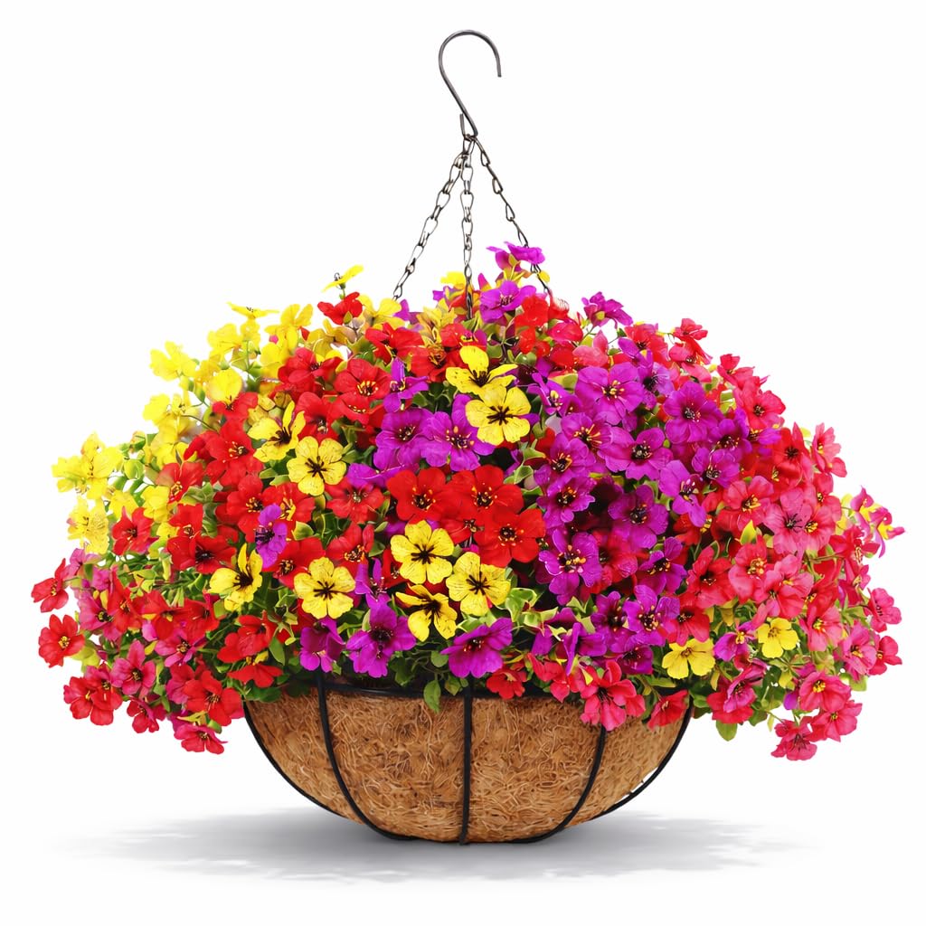 Geegoods outdoor artificial flowers in a hanging basket for sunlit patio charm