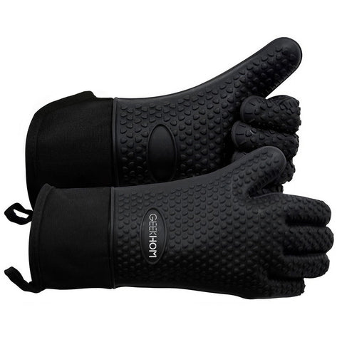 GEEKHOM BBQ Gloves illustrate heat-resistant forearm protection for grilling