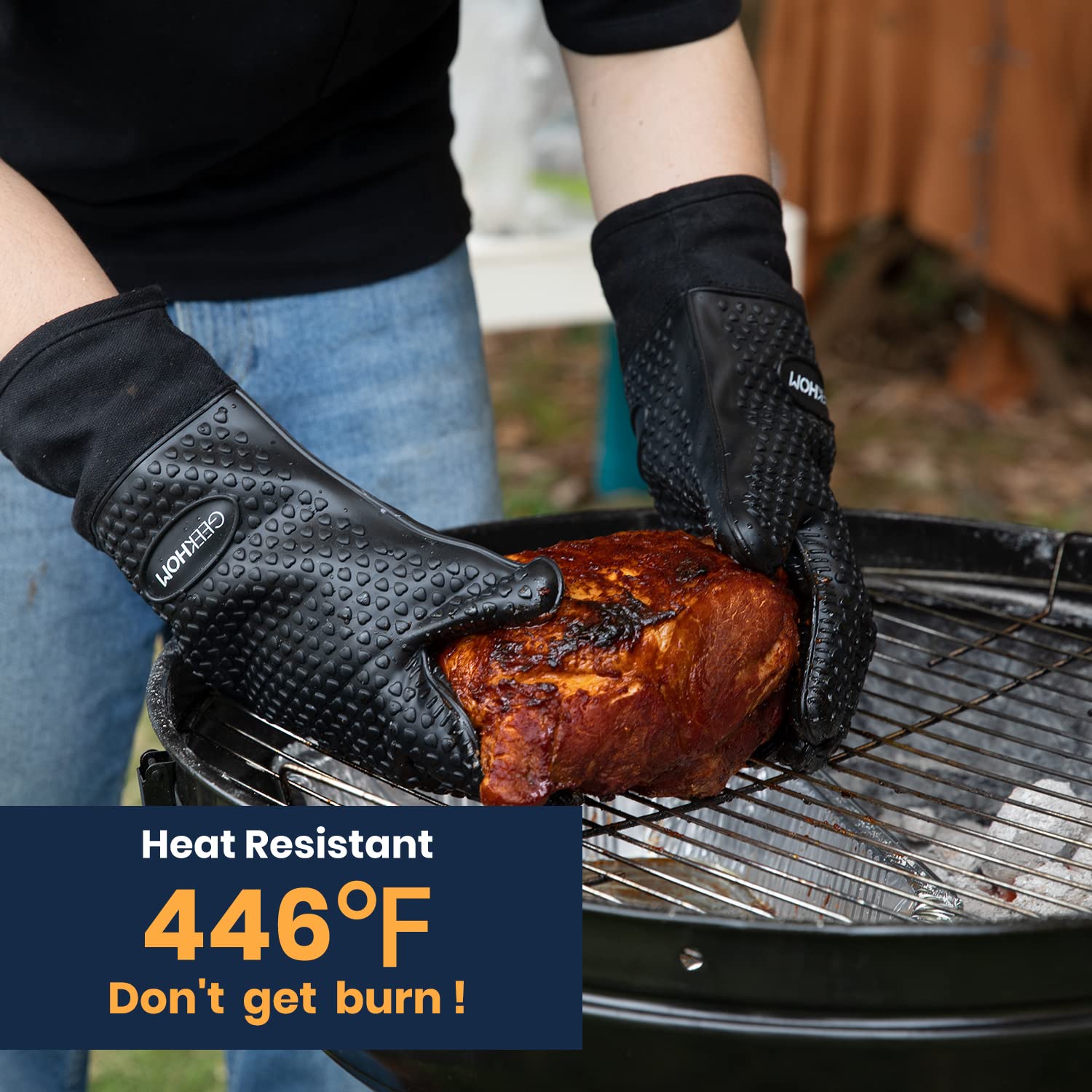 GEEKHOM BBQ Gloves silicone surface waterproofing repelling grease