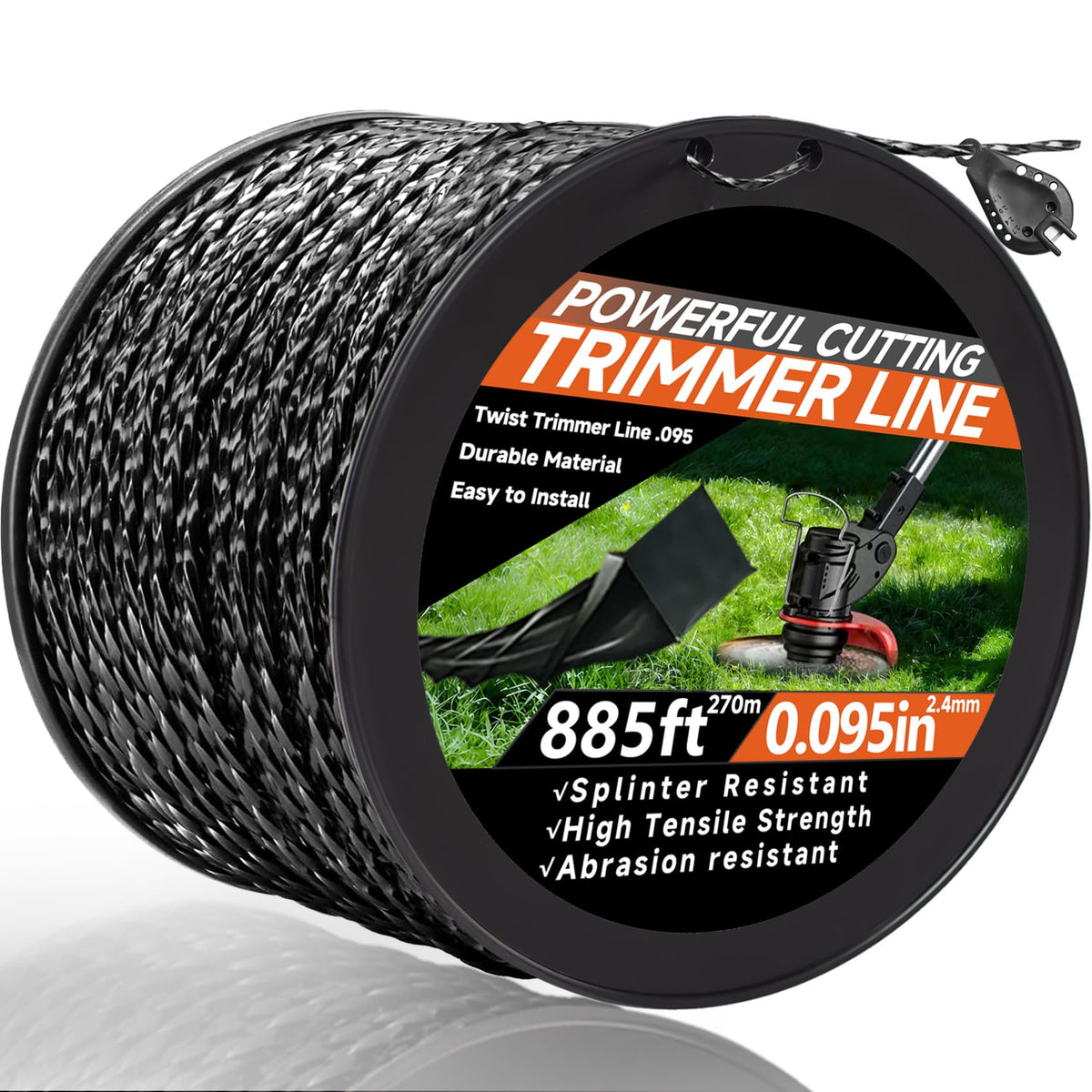 GeekNi 885ft trimmer line spool shown with Echo compatibility for versatile yard work.