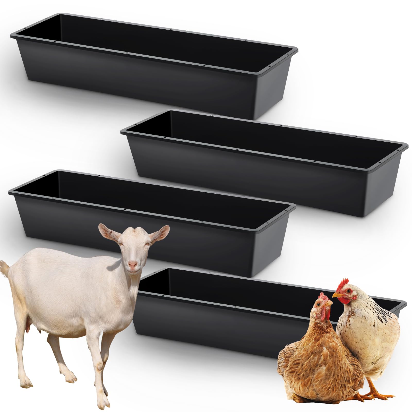 Geelin four-piece water troughs, 39-inch length, suitable for multi-animal hydration.