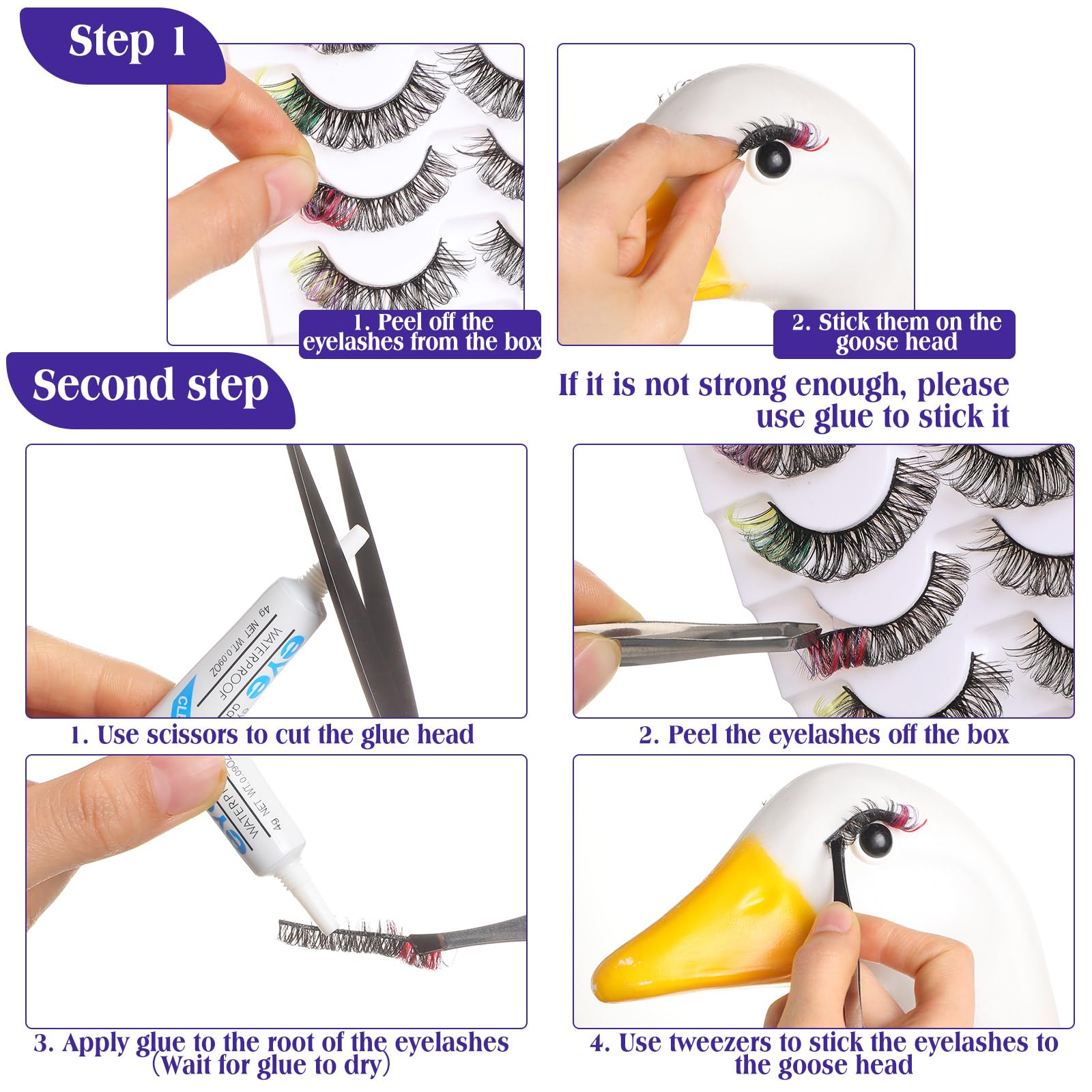 Geelin glue and tweezers included for secure, easy application