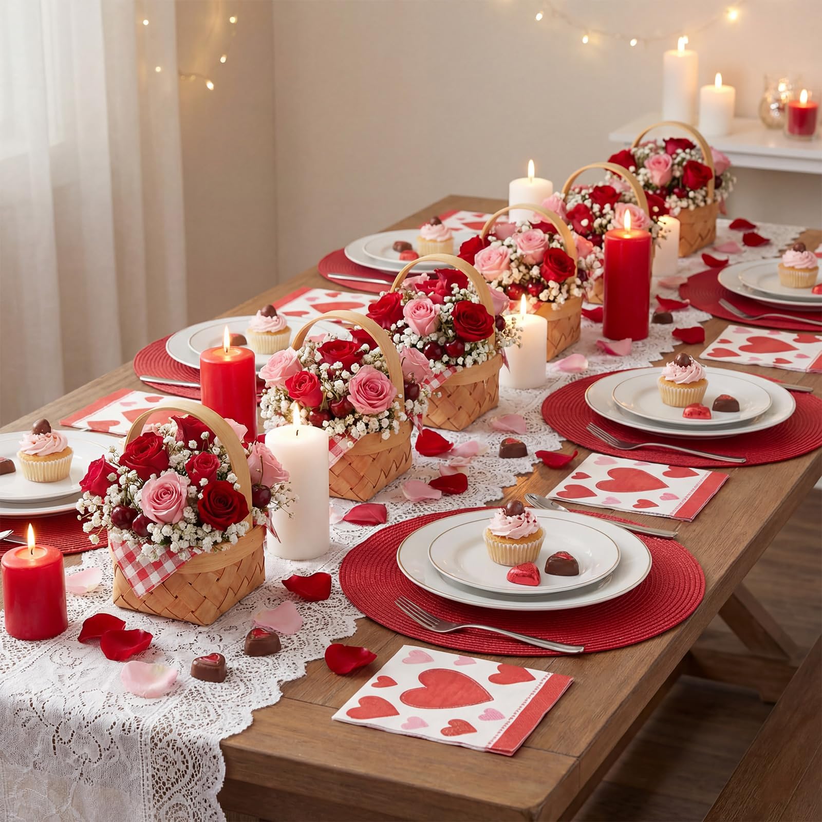 Geelin red and white checkered napkins paired with baskets for festive picnics