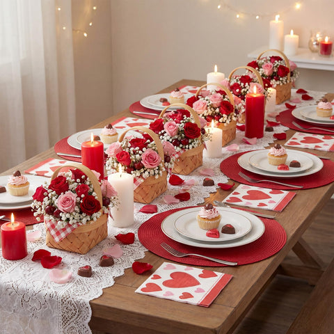 Geelin red and white checkered napkins paired with baskets for festive picnics