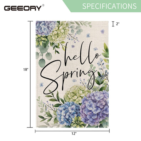 GEEORY Hello Spring burlap texture background adds rustic farmhouse charm outdoors.