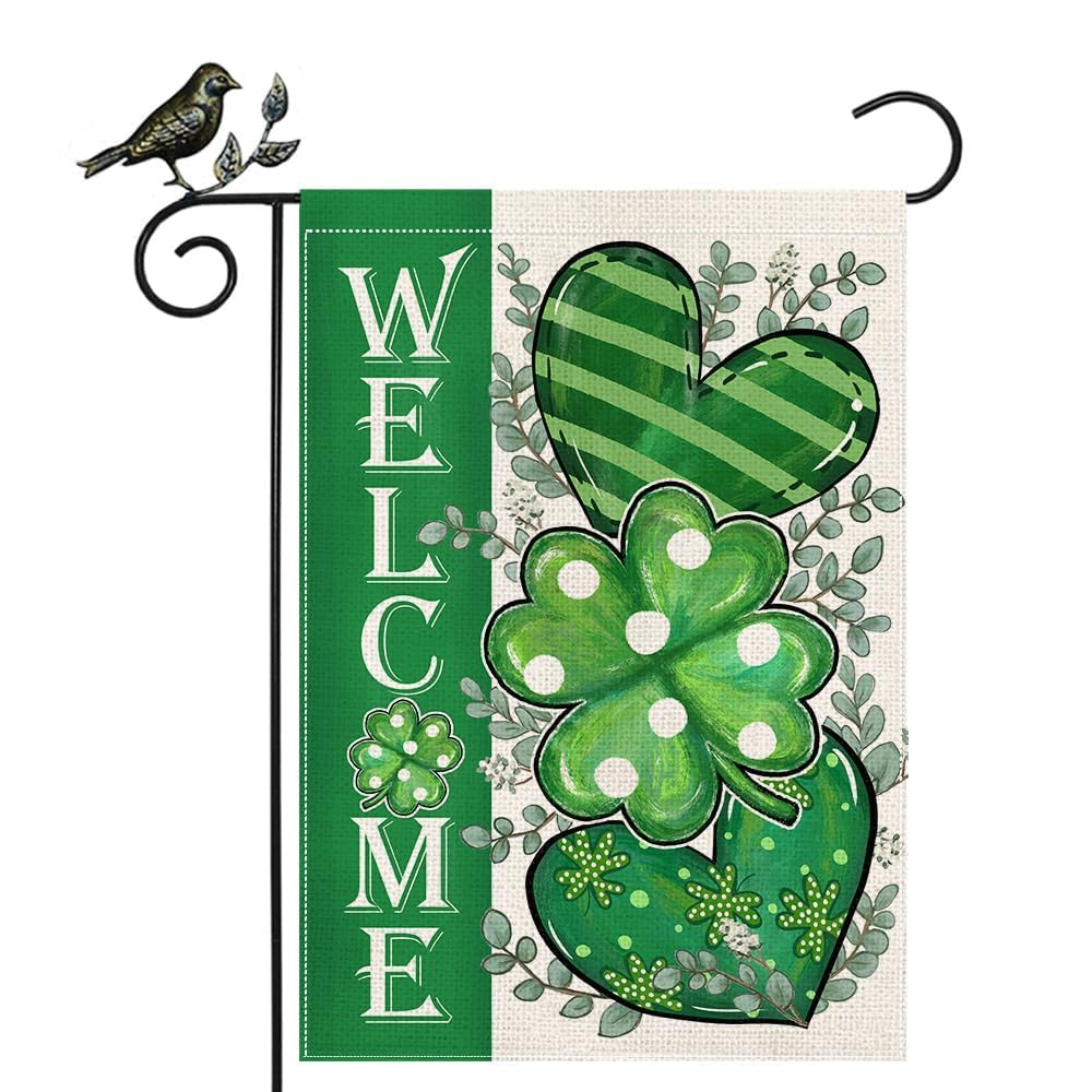 GEEORY St Patrick's Day flag with shamrock hearts for welcoming outdoor spaces.