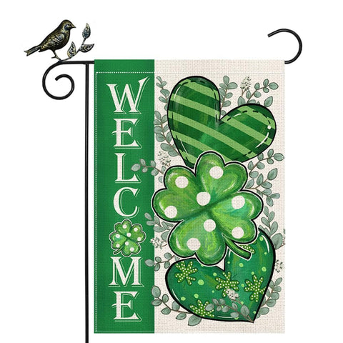 GEEORY St Patrick's Day flag with shamrock hearts for welcoming outdoor spaces.
