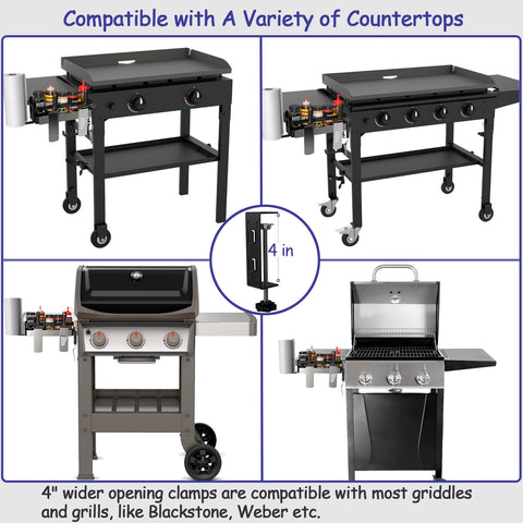 Geesta Griddle Caddy clamp-compatibility supports countertops up to 4 inches thick.