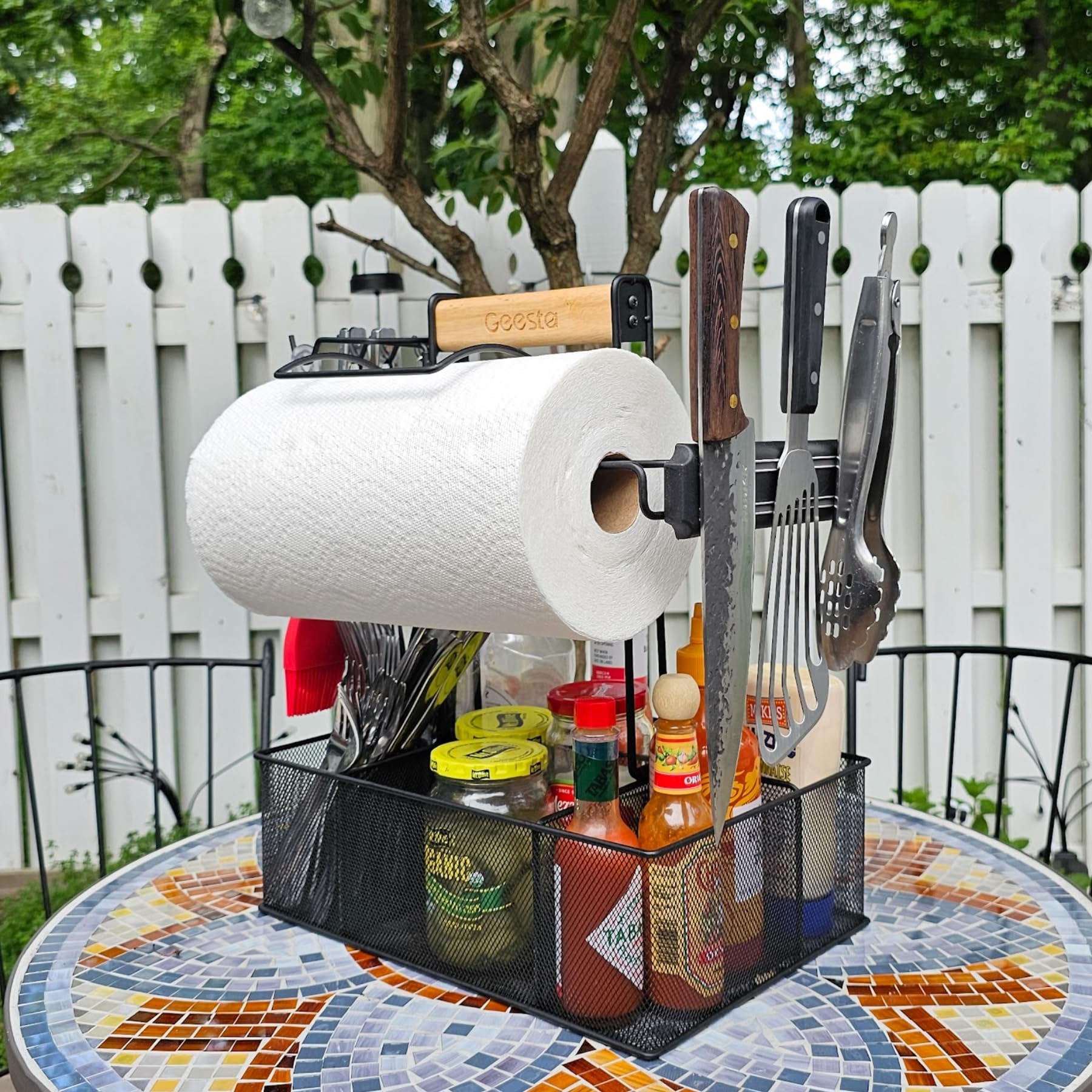 Geesta Grill Caddy keeps camp kitchen tidy and within reach