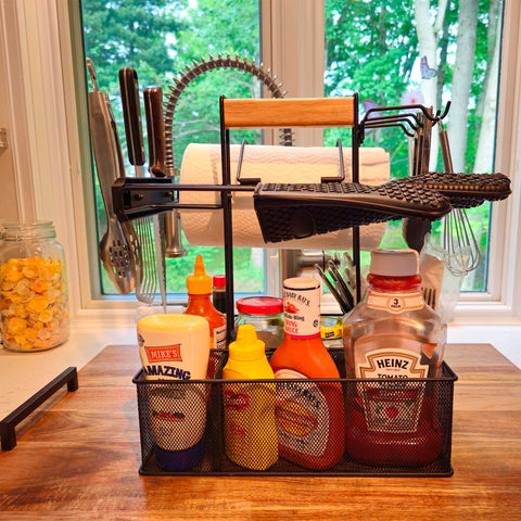 Geesta Grill Caddy large capacity holds plates, condiments, and cups