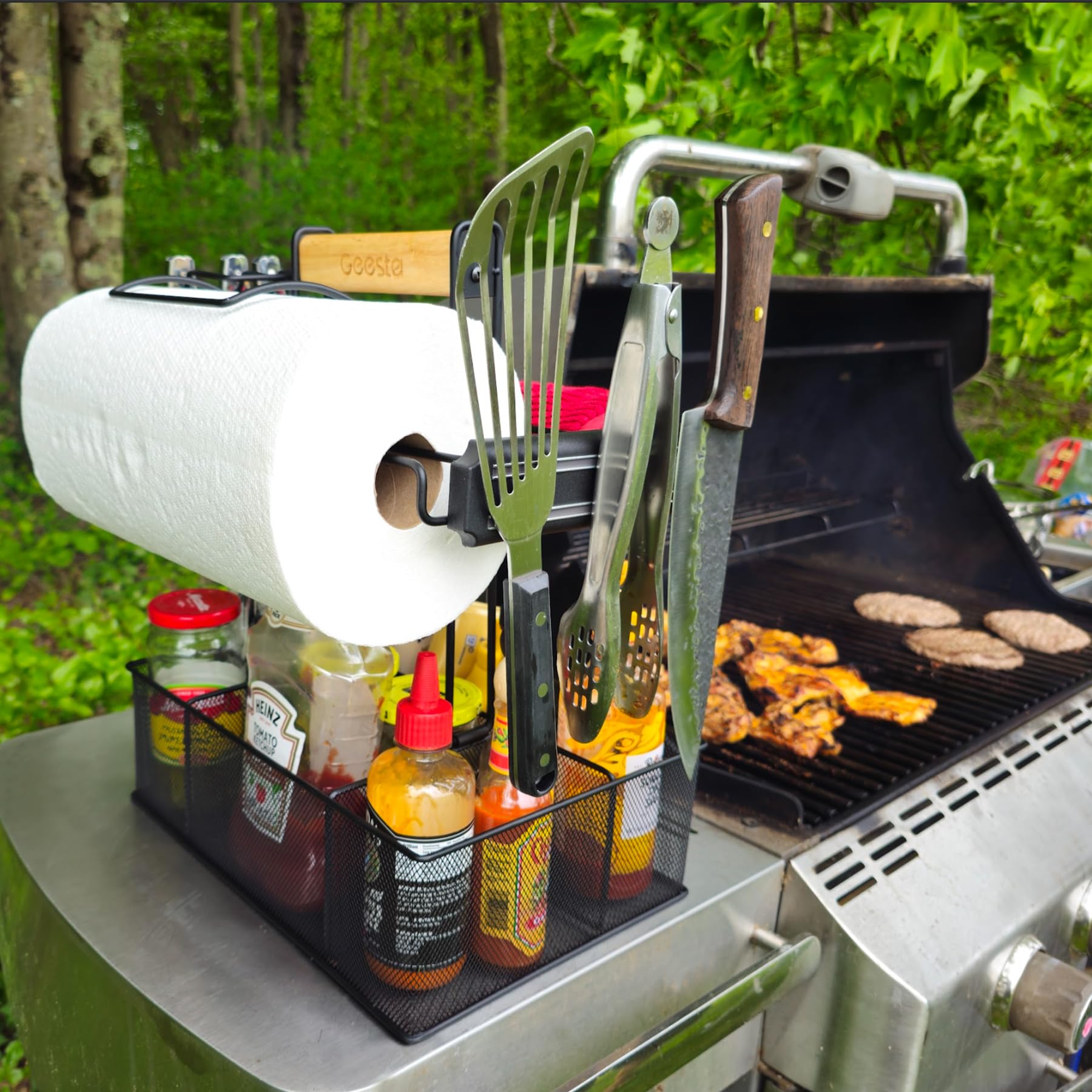 Geesta Grill Caddy wooden handle enables one-handed transport
