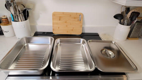 Geesta stainless steel trays are dishwasher safe for quick cleanup.