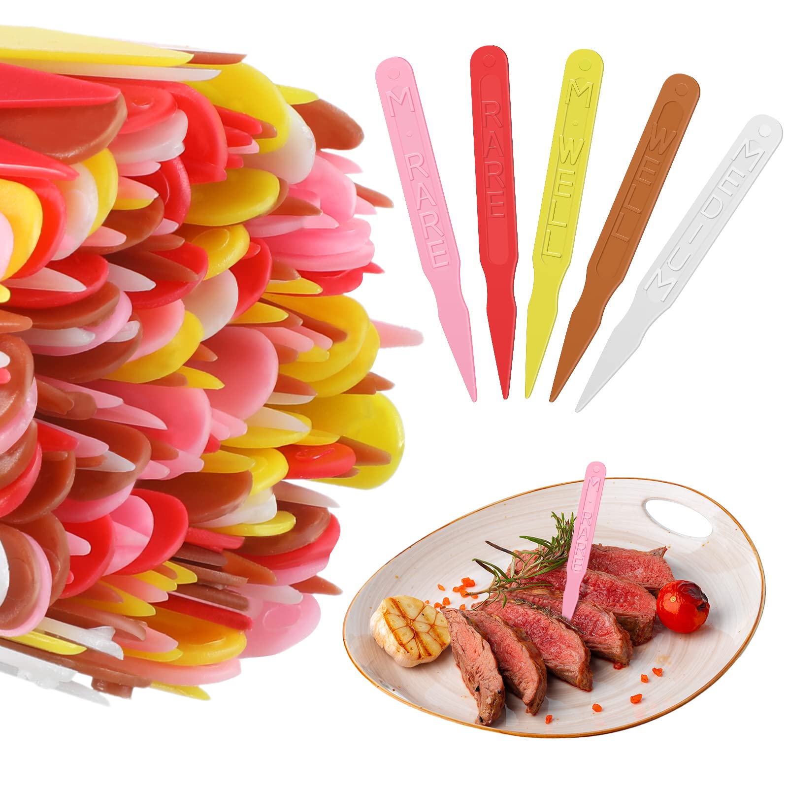 Geetery steak markers in five colors for quick doneness cues at a grill