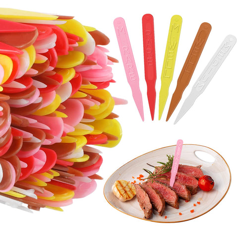 Geetery steak markers in five colors for quick doneness cues at a grill