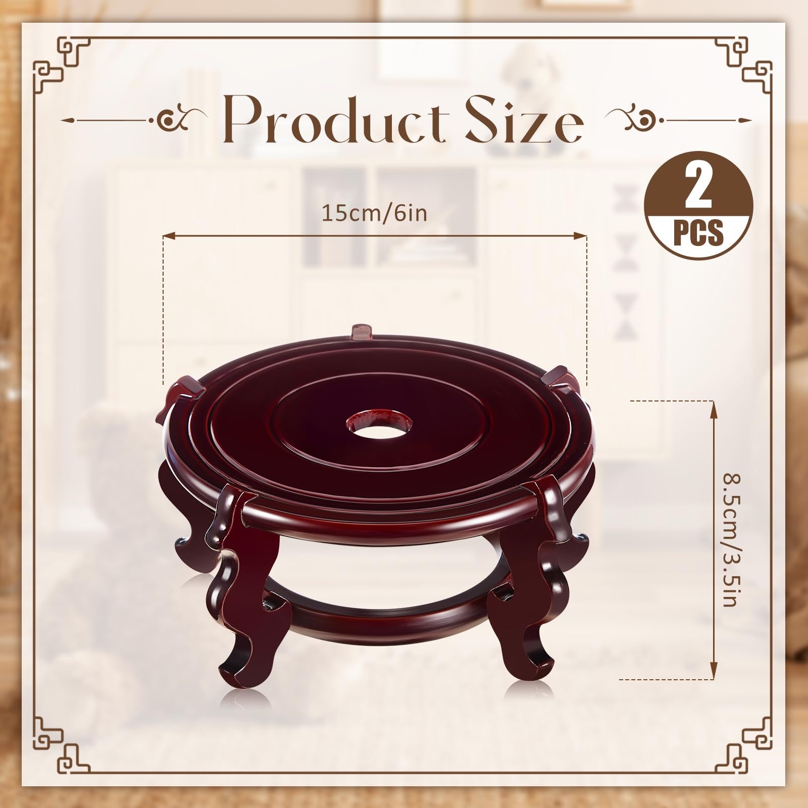 Geetery 6-inch stand with carved legs provides stable, stylish vase support.