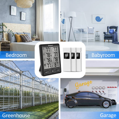 Geevon base station powered by two AA batteries with remote sensors