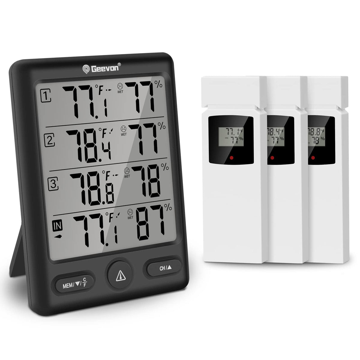 Geevon indoor outdoor thermometer base unit with clear display for quick readings