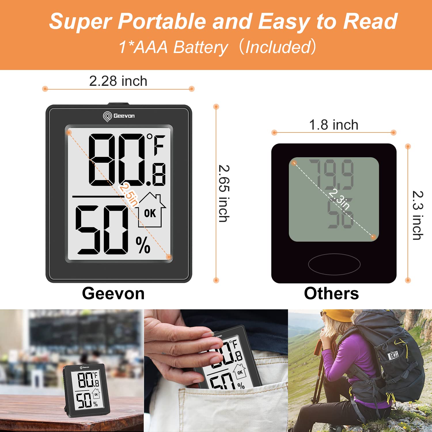 Geevon large digits display for quick checks of temp and humidity