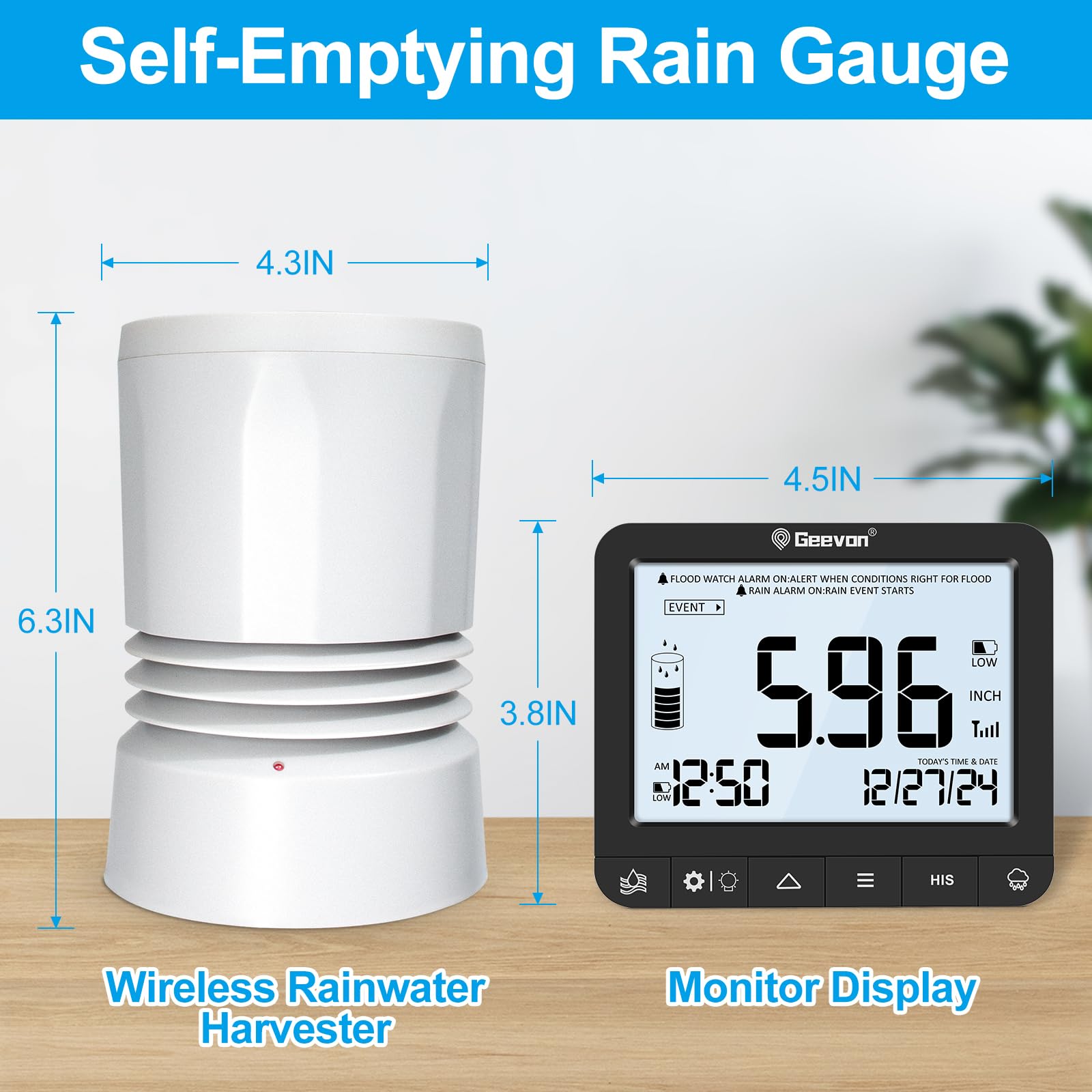 Geevon low battery indicator signals power status to avoid data gaps.