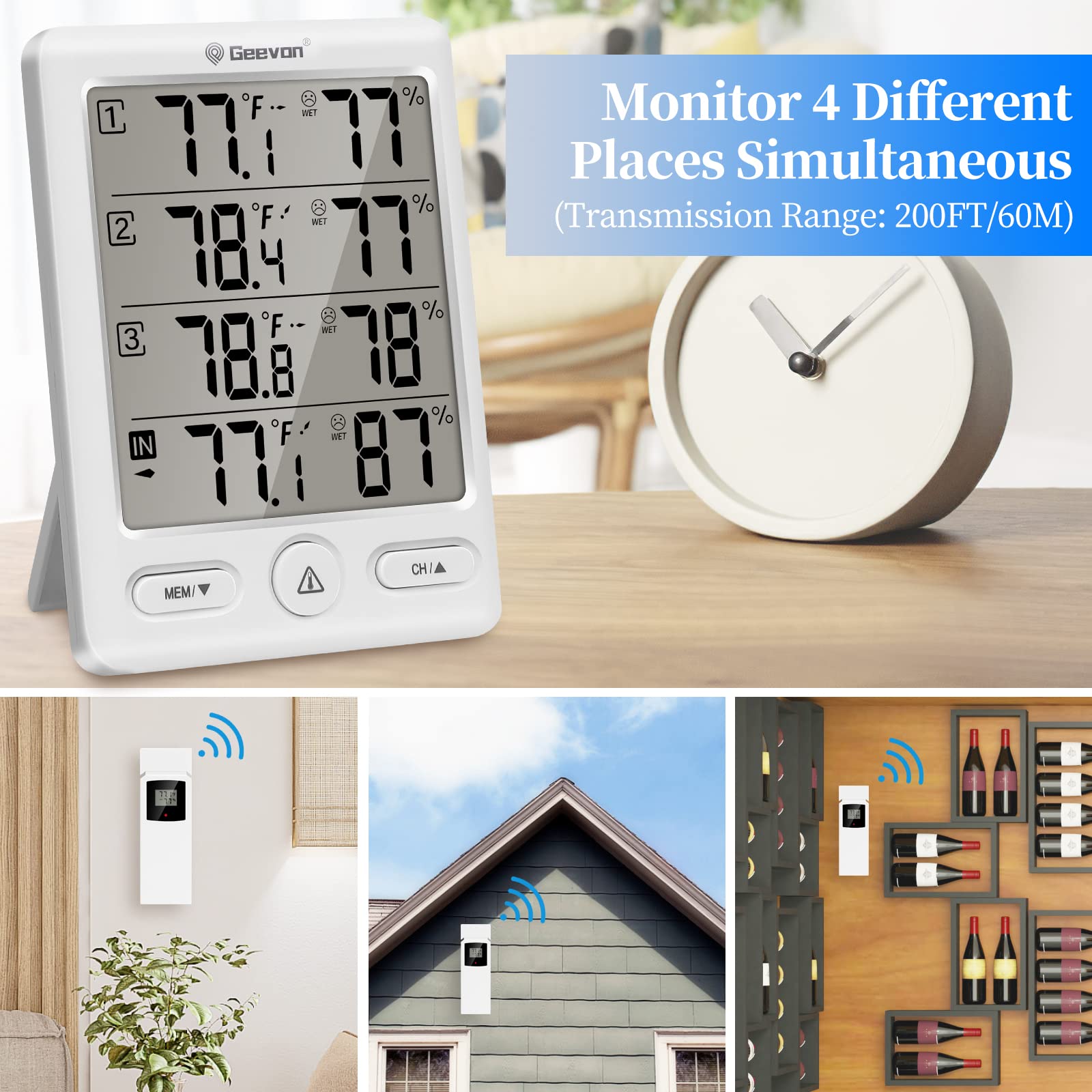 Geevon indoor sensor streams real-time data to the base station.