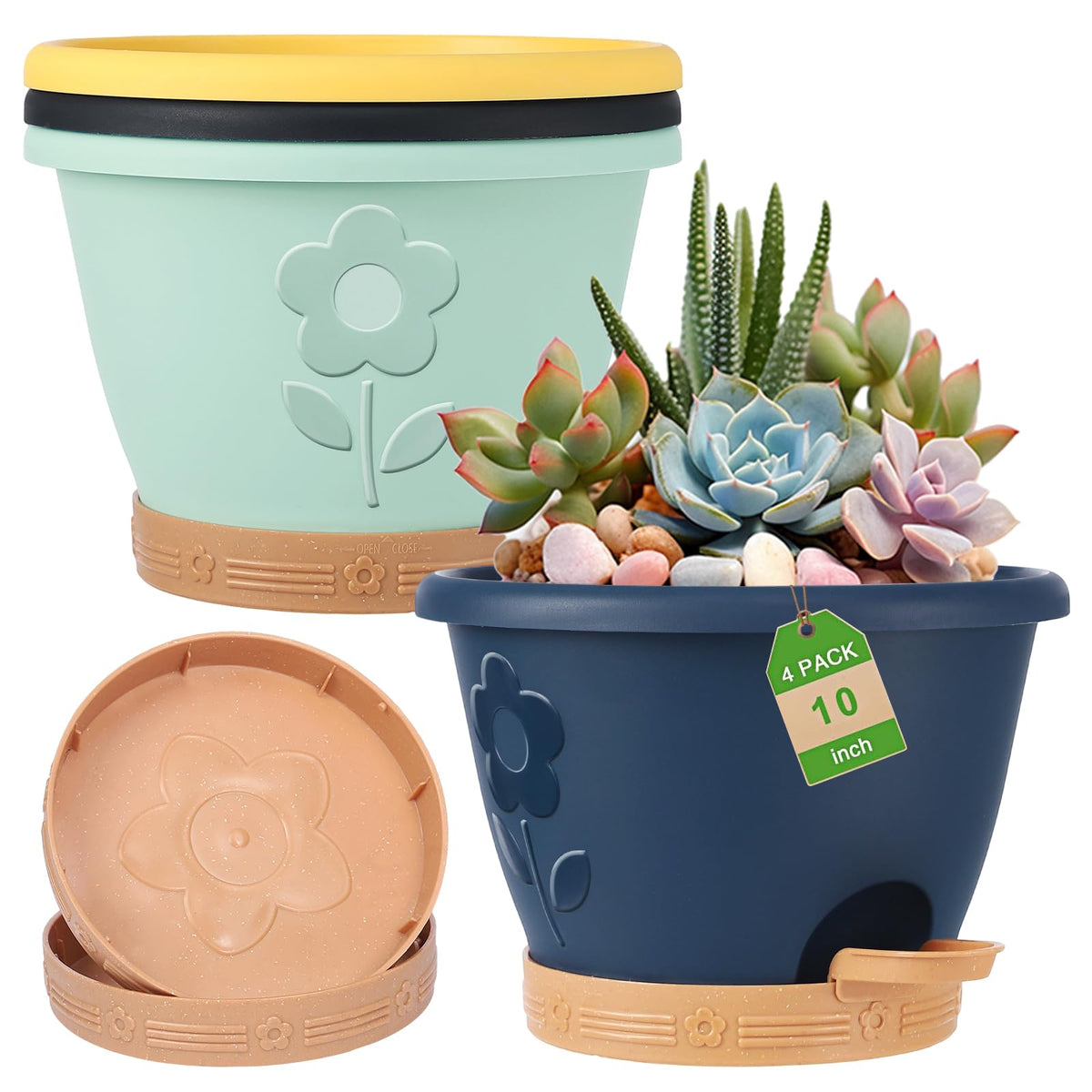 gegemaoyi 10-inch self-watering pot setup shows convenient hydration for busy plant lovers.