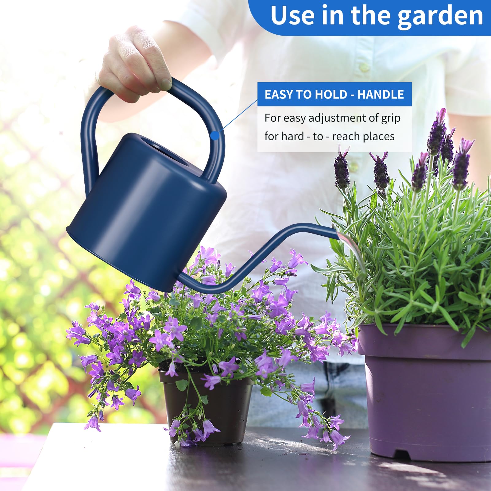 Gegemaoyi indoor-outdoor use watering can blends with decor and handles houseplants beautifully.