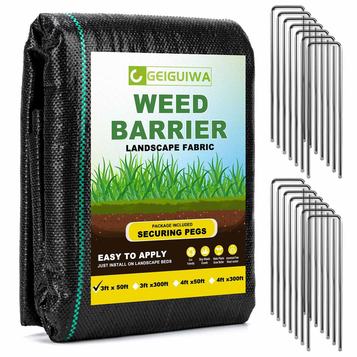 GEIGUIWA weed barrier texture closeup, durable garden use and weed suppression