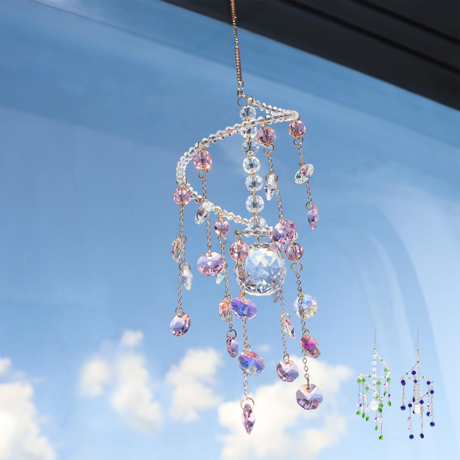 Geili Crystal Suncatchers pink spiral window decor casting rainbow light across your room
