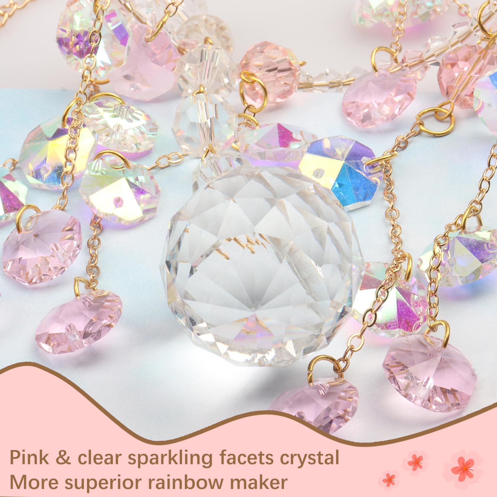 Geili Crystal Suncatchers pink spiral window decor creates colorful prisms on walls