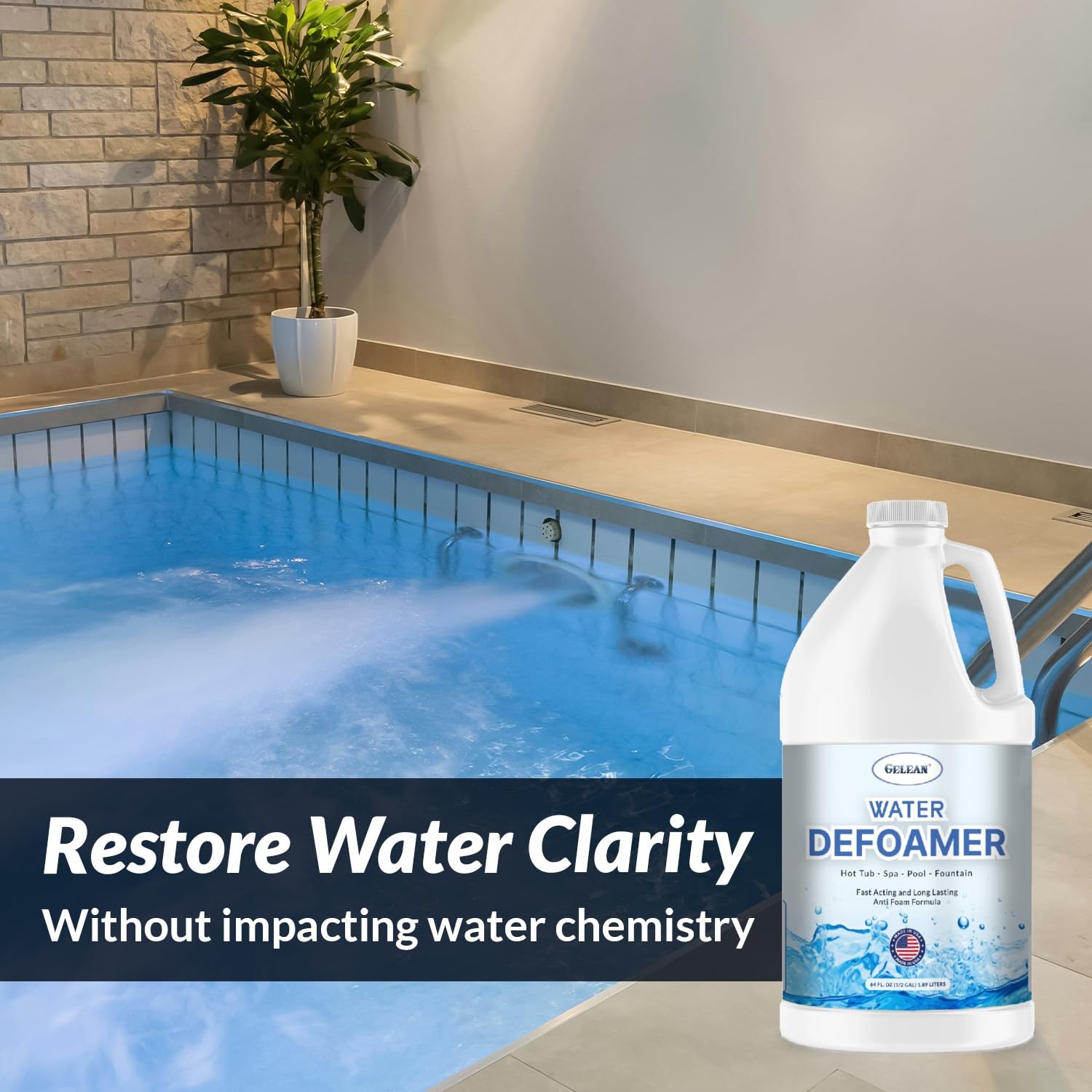 GELEAN foam reduction after application in a spa surface